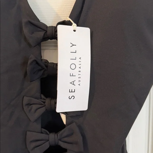Seafolly Black One-Piece with Front Bow Details size 12 BNWT - Picture 3 of 4